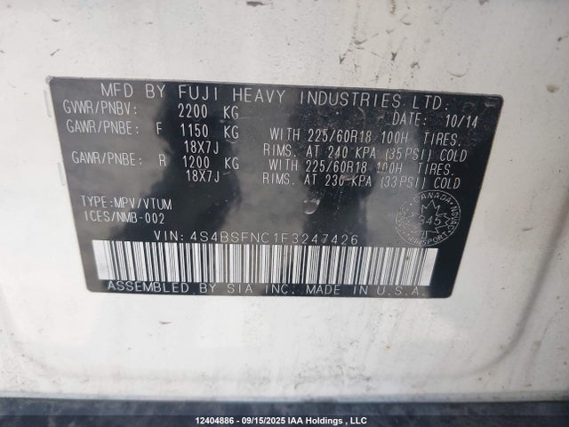 Subaru 3.6l c0 2015 4S4BSFNC1F3247426 Image 9