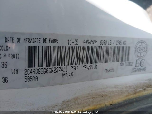 2C4RDGBG0GR237411 Dodge Grand Caravan