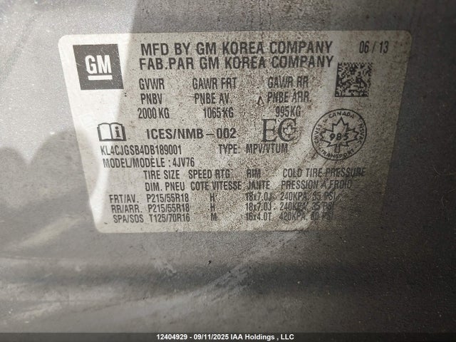 Продажа на аукционе авто 2013 Buick Encore, vin: KL4CJGSB4DB189001, номер лота: 12404929