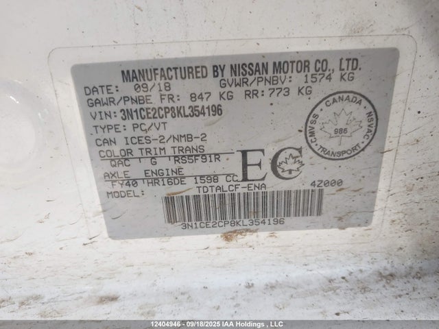 Nissan 2019 2019 3N1CE2CP8KL354196 Image 9