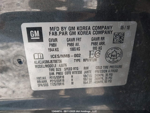 KL4CJASB6JB708736 Buick luv: mfi, variable valve timing, alum, e85 max