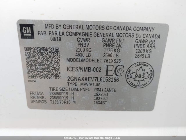 2GNAXXEV7L6153166 Chevrolet lyx - direct injection, vvt, fgt, turbo, alum, gen1
