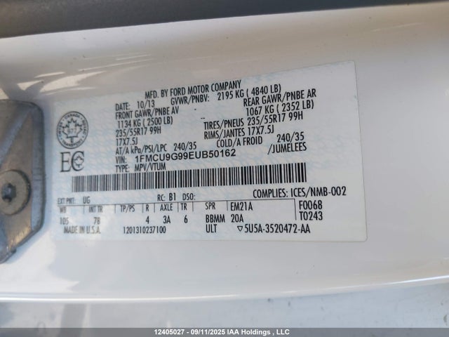 Ford Escape 2014 1FMCU9G99EUB50162 Image 9