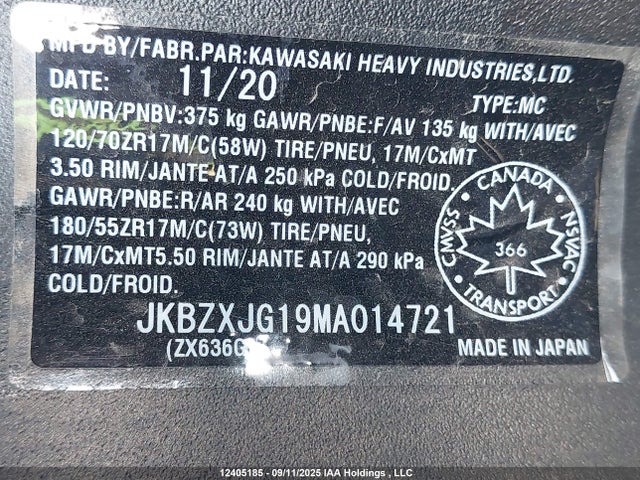 JKBZXJG19MA014721 Kawasaki Ninja Zx-6r