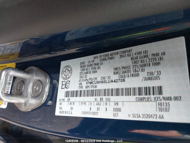 Ford 2020 2020 1FMCU9H60LUA42708 Image 9