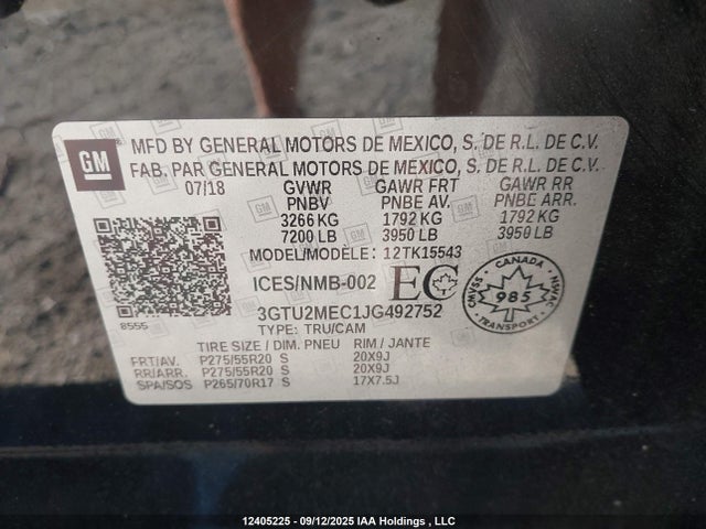 3GTU2MEC1JG492752 GMC l83 -spark ignited direct injection, variable valve timing, afm, e85 max, alum