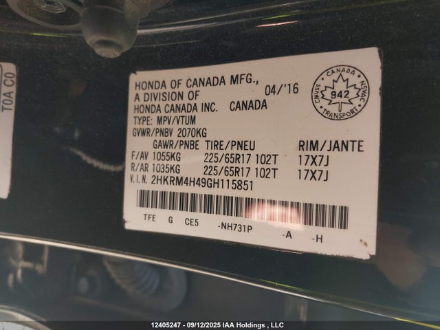 Honda k24w9 2016 2HKRM4H49GH115851 Image 9