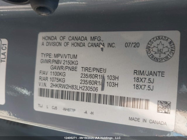 2HKRW2H83LH230506 Honda l15be