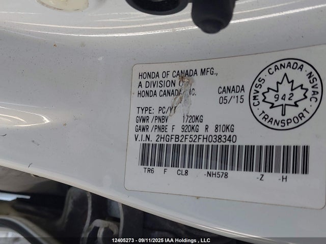 Honda r18z1 2015 2HGFB2F52FH038340 Image 9