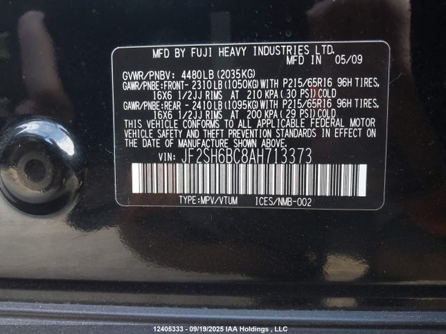 Aukcja sprzedaży 2010 Subaru Forester Xs, vin: JF2SH6BC8AH713373, numer aukcji: 12405333