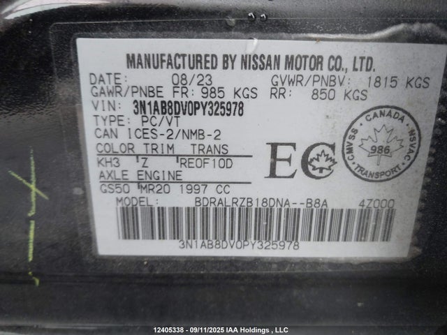 Nissan Sentra 2023 3N1AB8DV0PY325978 Image 9