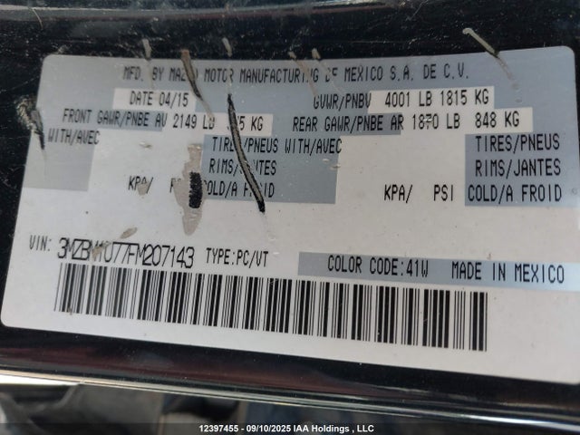 3MZBM1U77FM207143 Mazda pe