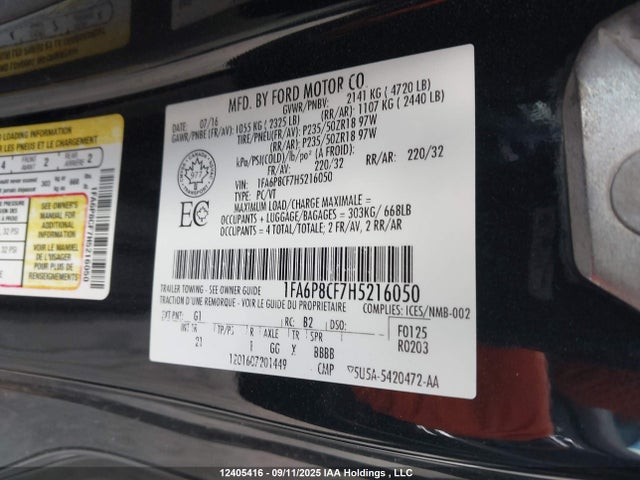 Ford 5.0l 4v premium fuel 2017 1FA6P8CF7H5216050 Image 9