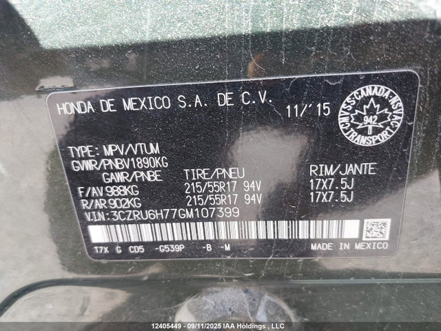 3CZRU6H77GM107399 Honda r18z9
