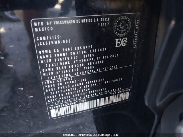 Volkswagen Tiguan 2018 3VV0B7AX5JM077204 Image 9