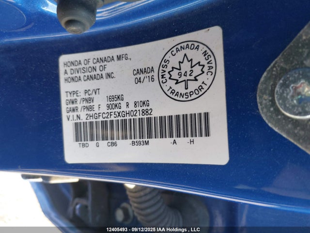 Honda k20c2 2016 2HGFC2F5XGH021882 Image 9