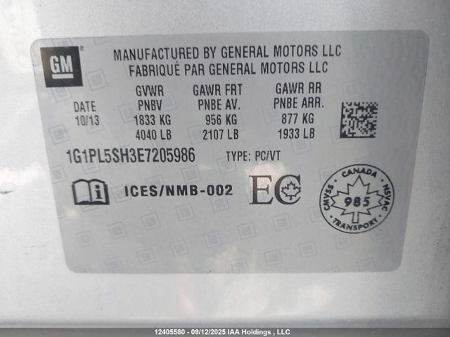 Chevrolet luw 2014 1G1PL5SH3E7205986 Image 9