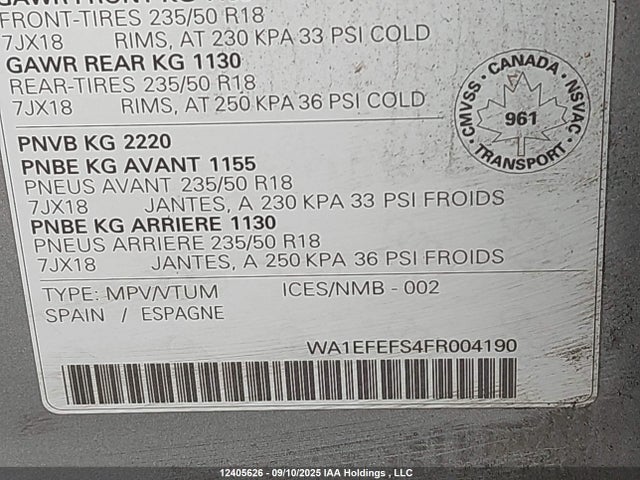 WA1EFEFS4FR004190 Audi 2.0t