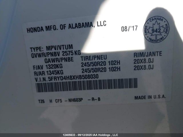 Acura j35y5 2017 5FRYD4H8XHB508030 Image 9