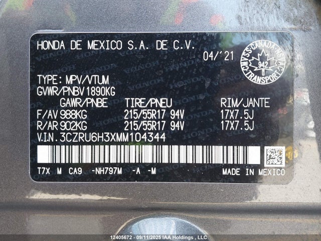 3CZRU6H3XMM104344 Honda r18z9