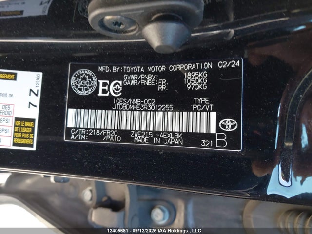 Toyota 2zr-fxe 2024 JTDBDMHE3R3012255 Image 9