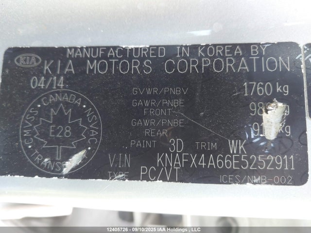 KNAFX4A66E5252911 KIA 2014