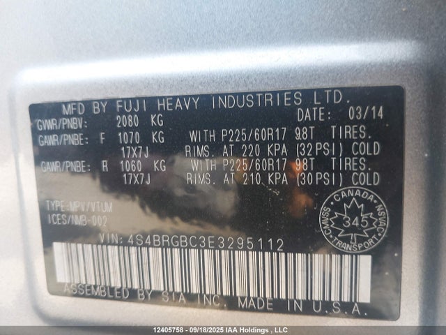 Subaru 2.5na c0 2014 4S4BRGBC3E3295112 Image 9