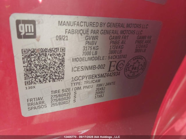 1GCPYBEK5MZ442934 Chevrolet l3b