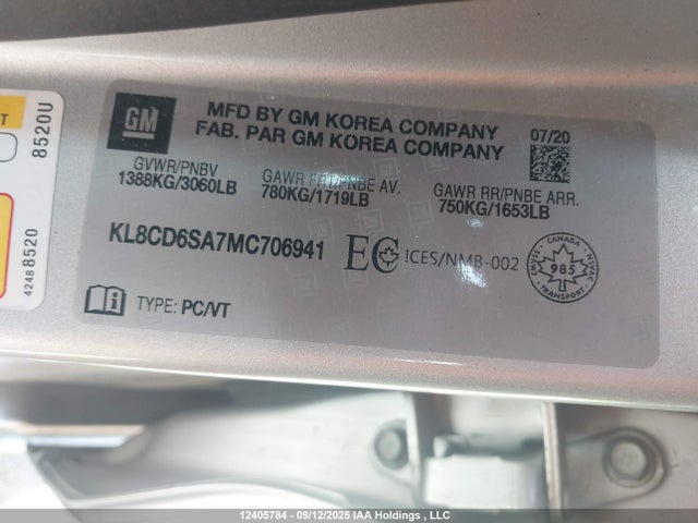 KL8CD6SA7MC706941 Chevrolet lv7 - mfi, variable valve timing, alum, gen 1 var 1