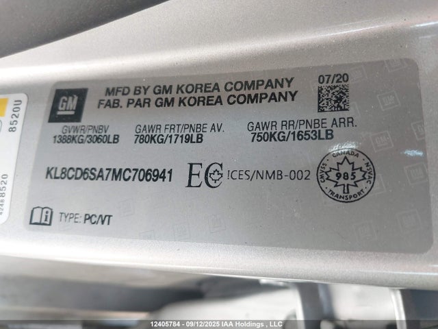 KL8CD6SA7MC706941 Chevrolet lv7 - mfi, variable valve timing, alum, gen 1 var 1
