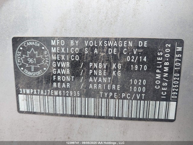 3VWPX7AJ7EM612935 Volkswagen JETTA SPORTWAGEN