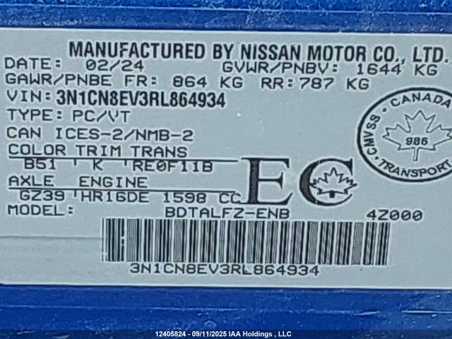 Nissan VERSA SV 2024 3N1CN8EV3RL864934 Image 9