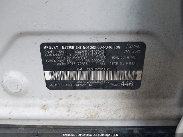JA4AJVAWXNU603520 Mitsubishi mivec