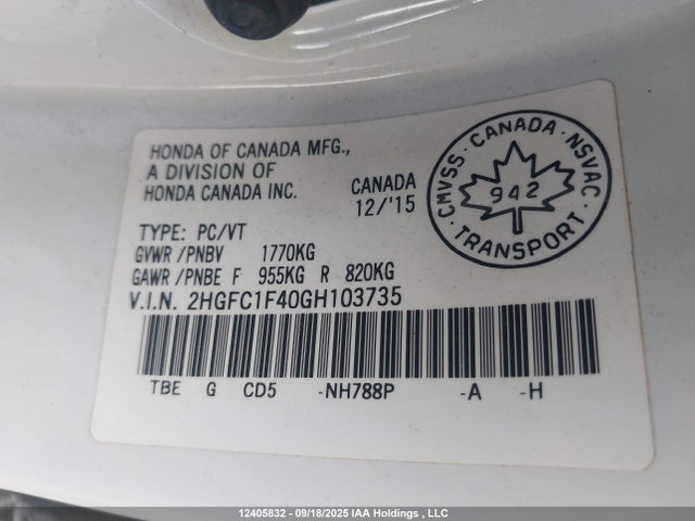 Продаж на аукціоні авто 2016 Honda Civic Ex-t, vin: 2HGFC1F40GH103735, номер лоту: 12405832