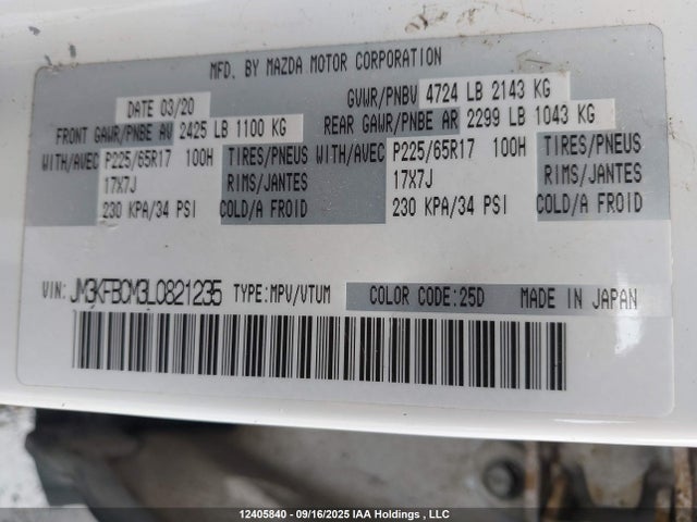 Mazda py cylinder deactivation 2020 JM3KFBCM3L0821235 Image 19