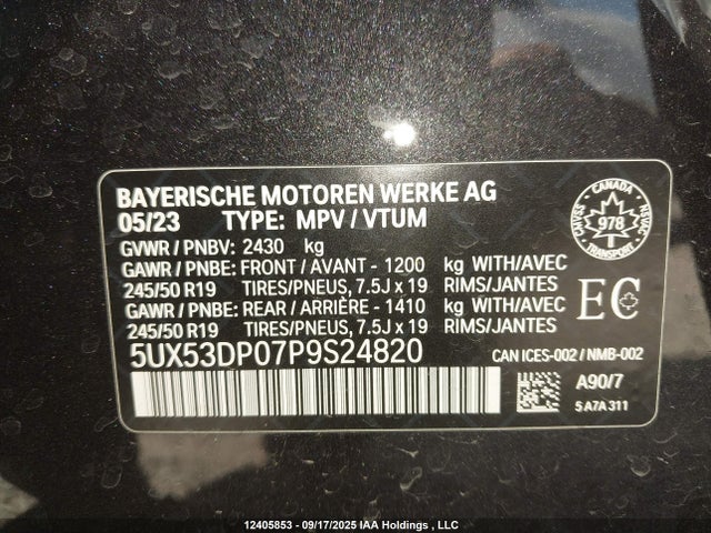 5UX53DP07P9S24820 BMW 2023