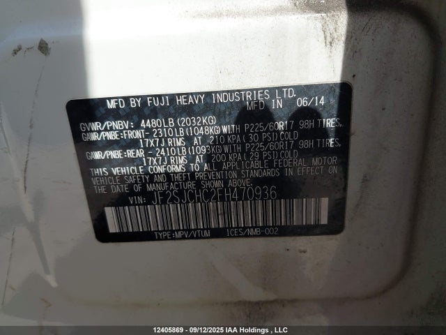 Subaru 2.5na c0 2015 JF2SJCHC2FH470936 Image 9