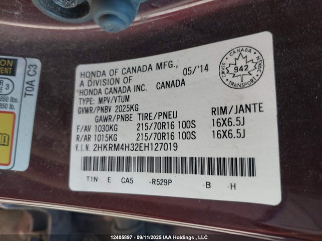 Honda k24z7 2014 2HKRM4H32EH127019 Image 9