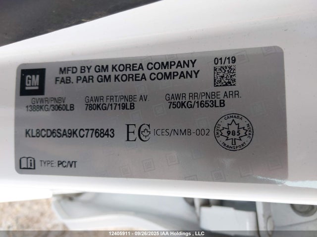 KL8CD6SA9KC776843 Chevrolet lv7 - mfi, variable valve timing, alum, gen 1 var 1