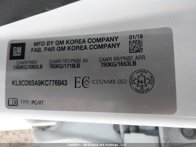 KL8CD6SA9KC776843 Chevrolet lv7 - mfi, variable valve timing, alum, gen 1 var 1