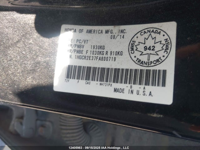 Honda k24w1 2015 1HGCR2E37FA800719 Image 9