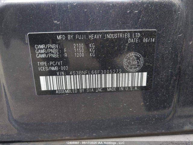 Subaru 3.6l c0 2015 4S3BNFL66F3005272 Image 9