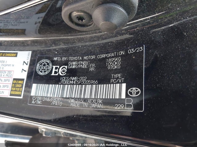 JTDBDMHE5P3005966 Toyota 2zr-fxe, 1vm+1wm