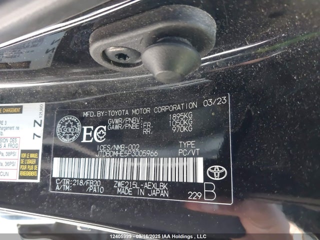 JTDBDMHE5P3005966 Toyota 2zr-fxe, 1vm+1wm