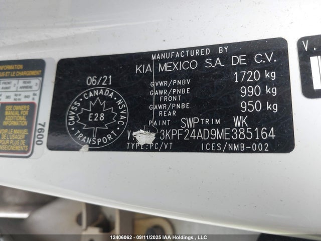 3KPF24AD9ME385164 KIA mpi nu