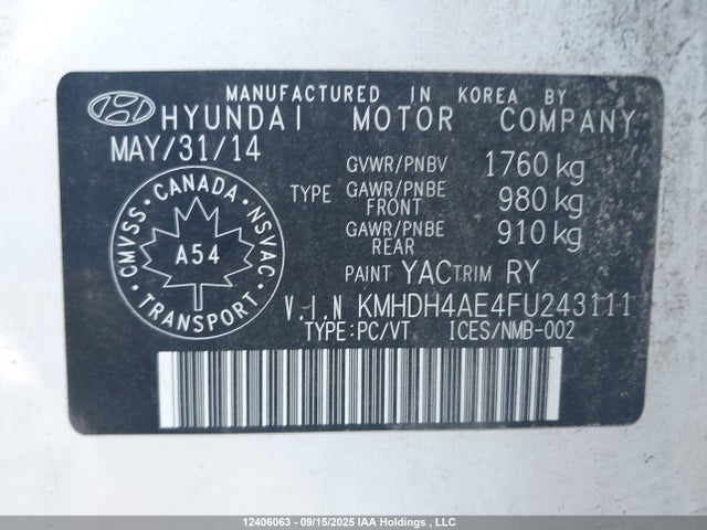 Hyundai dohc mpi nu 2015 KMHDH4AE4FU243111 Image 9