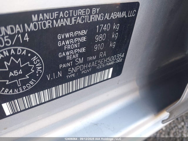 5NPDH4AE5EH500354 Hyundai dohc mpi nu