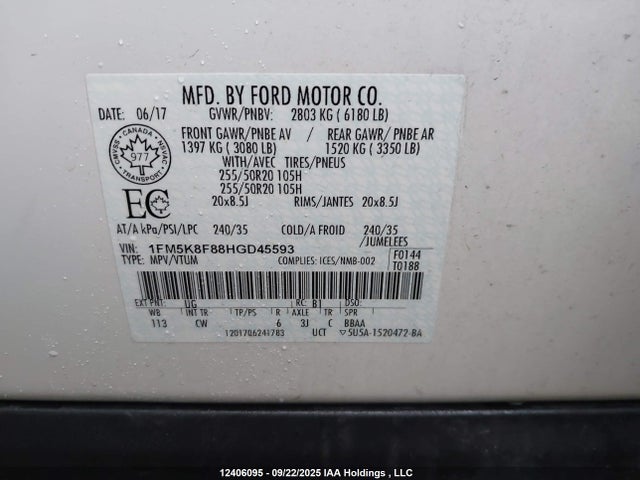 1FM5K8F88HGD45593 Ford 3.5l ti-vct