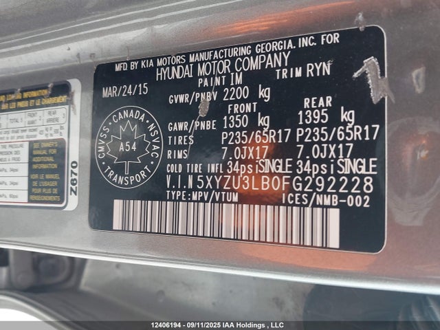 5XYZU3LB0FG292228 Hyundai dohc gdi theta ii