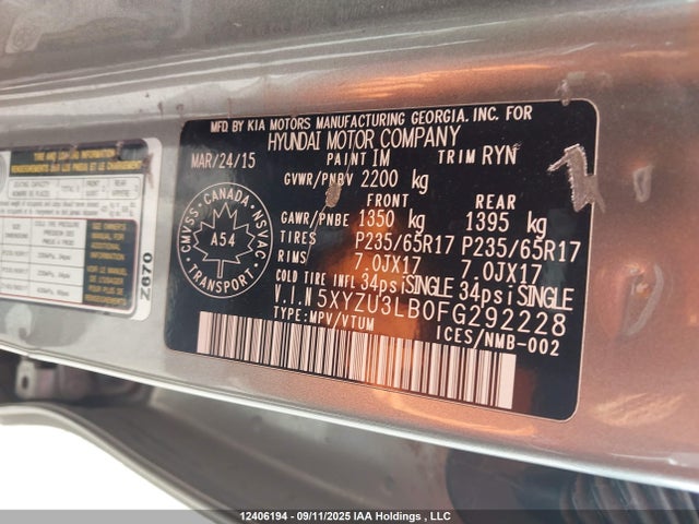 5XYZU3LB0FG292228 Hyundai dohc gdi theta ii